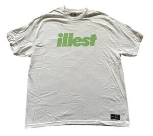 Illest White T-Shirt Green Block Lettering Made in USA Car Streetwear Men XL